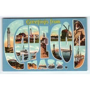 Vintage Greetings from Cape Cod Mass Linen Postcard by Mayflower Sales
